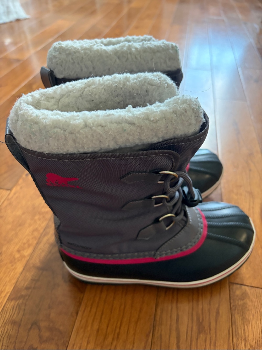 Sorry Kids Waterproof Winter Boots in Gray with Pink Trim